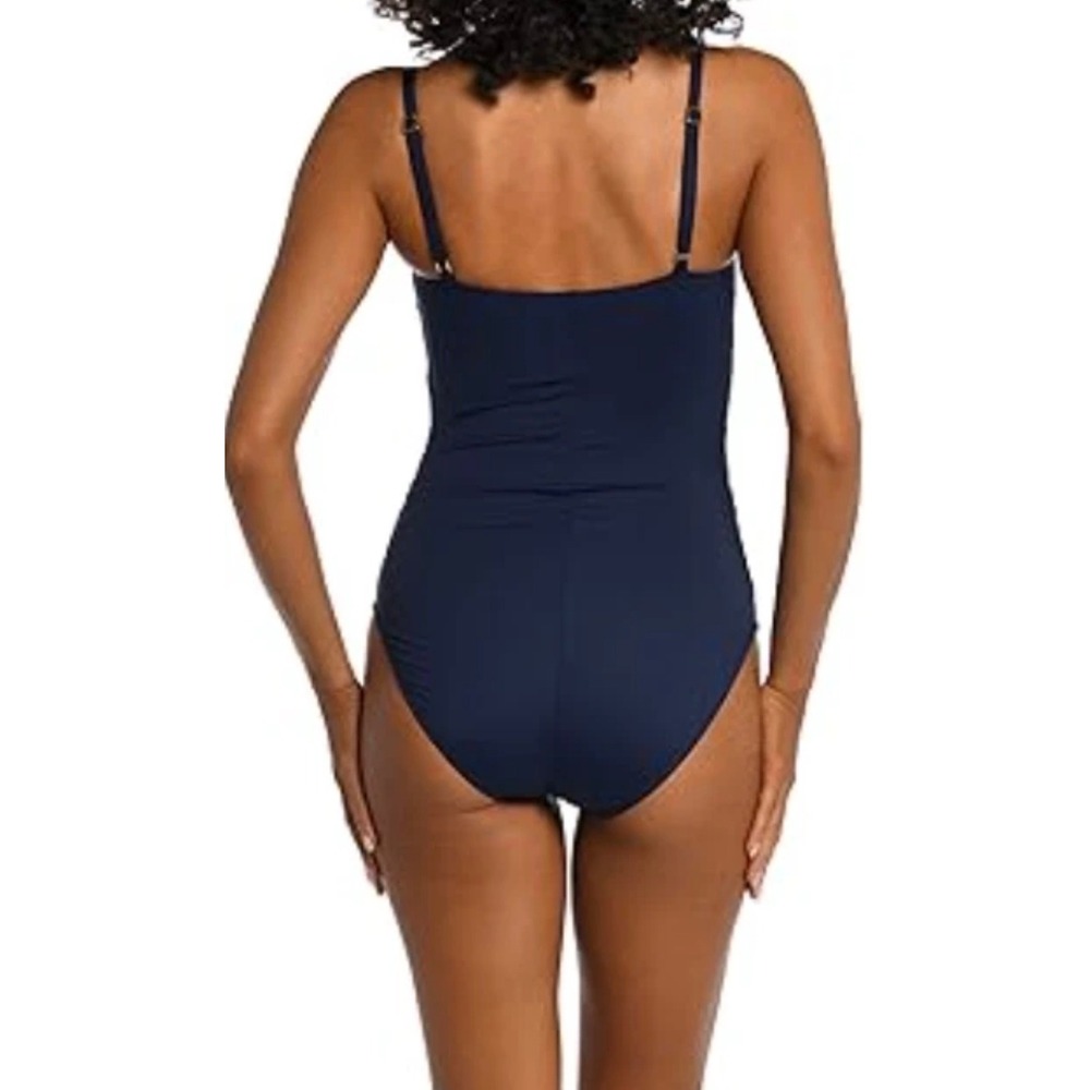 La Blanca Island Goddess One Piece Swimsuit Black Square Neck 14 Classy Slimming - Picture 6 of 13